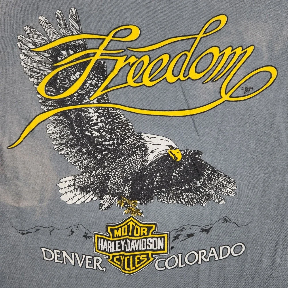 Harley Davidson Shirt Mens Medium Gray 1989 3D Emblem Freedom Eagle Long Sleeve - Picture 8 of 16